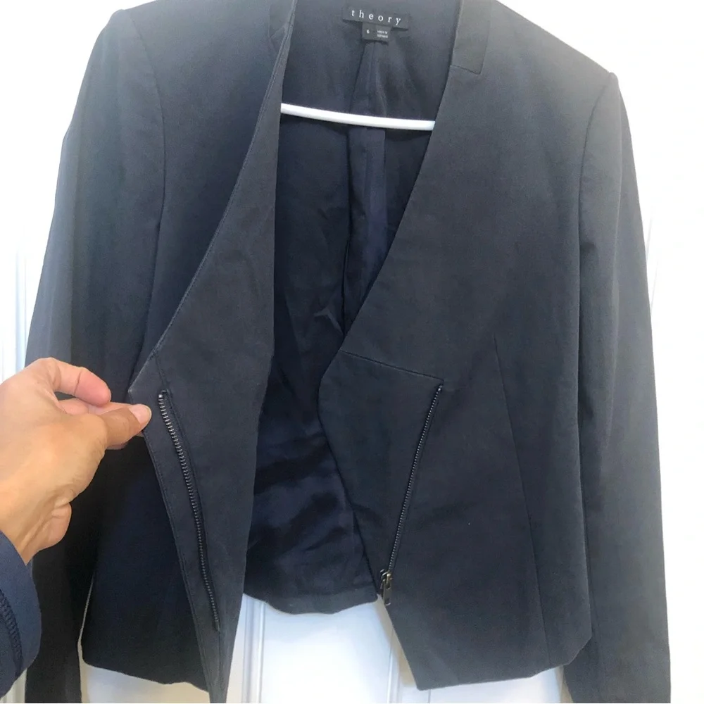 WOMENS THEORY BLACK LANISO FOSTERED ASYMMETRICAL ZIP BLAZER SZ 6 - Picture 7 of 10